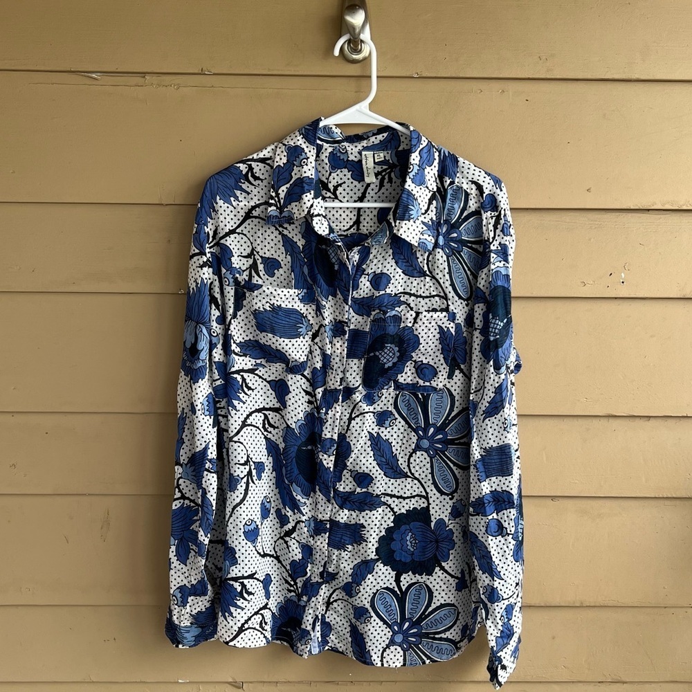Cotton Daisy Floral Button Down Shirt Size XL Lightweight Spring Boho